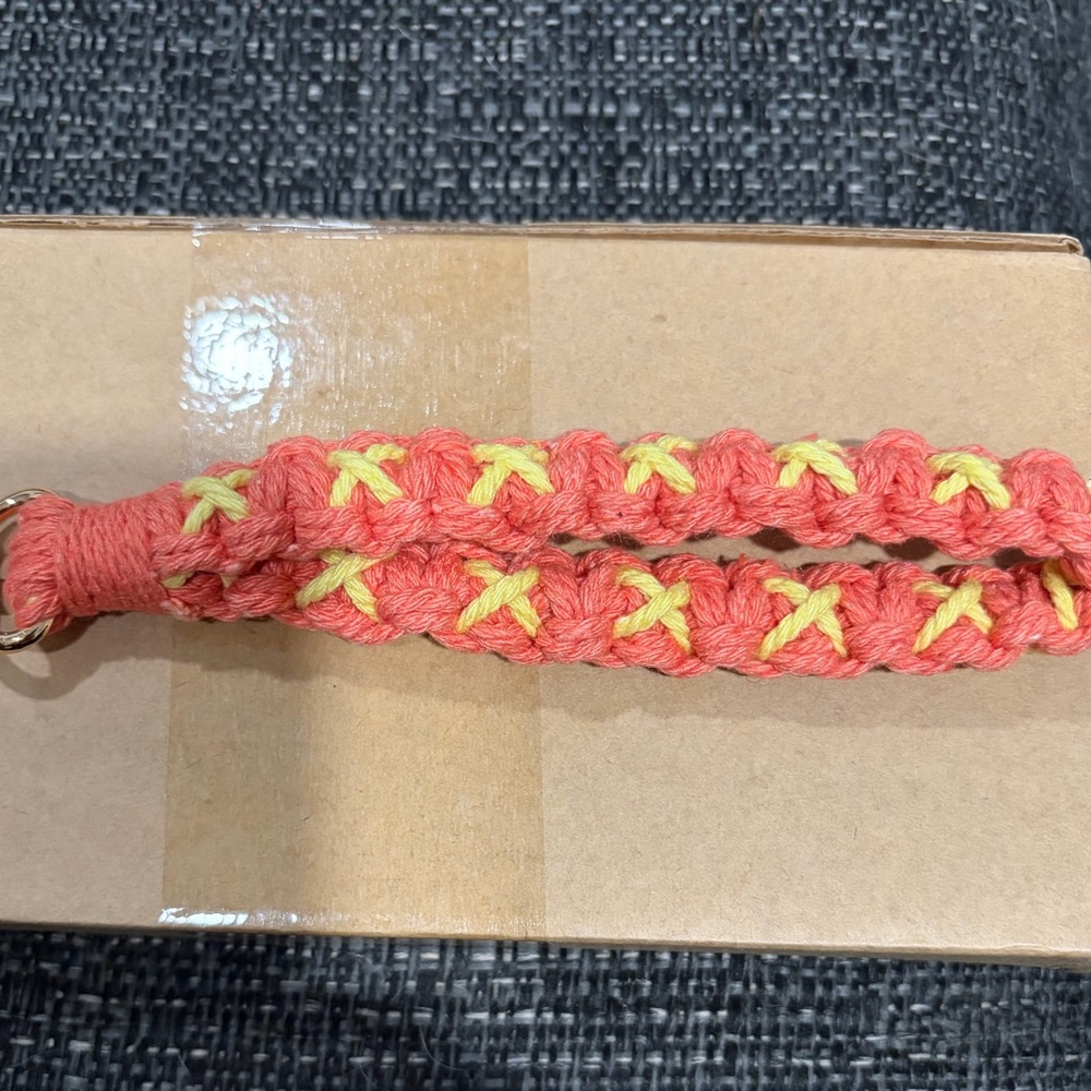 Handmade Coral and Yellow Keychain